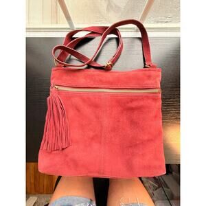 Margot Red Suede Leather Crossbody Shoulder Bag Tassel Boho Adjustable Strap